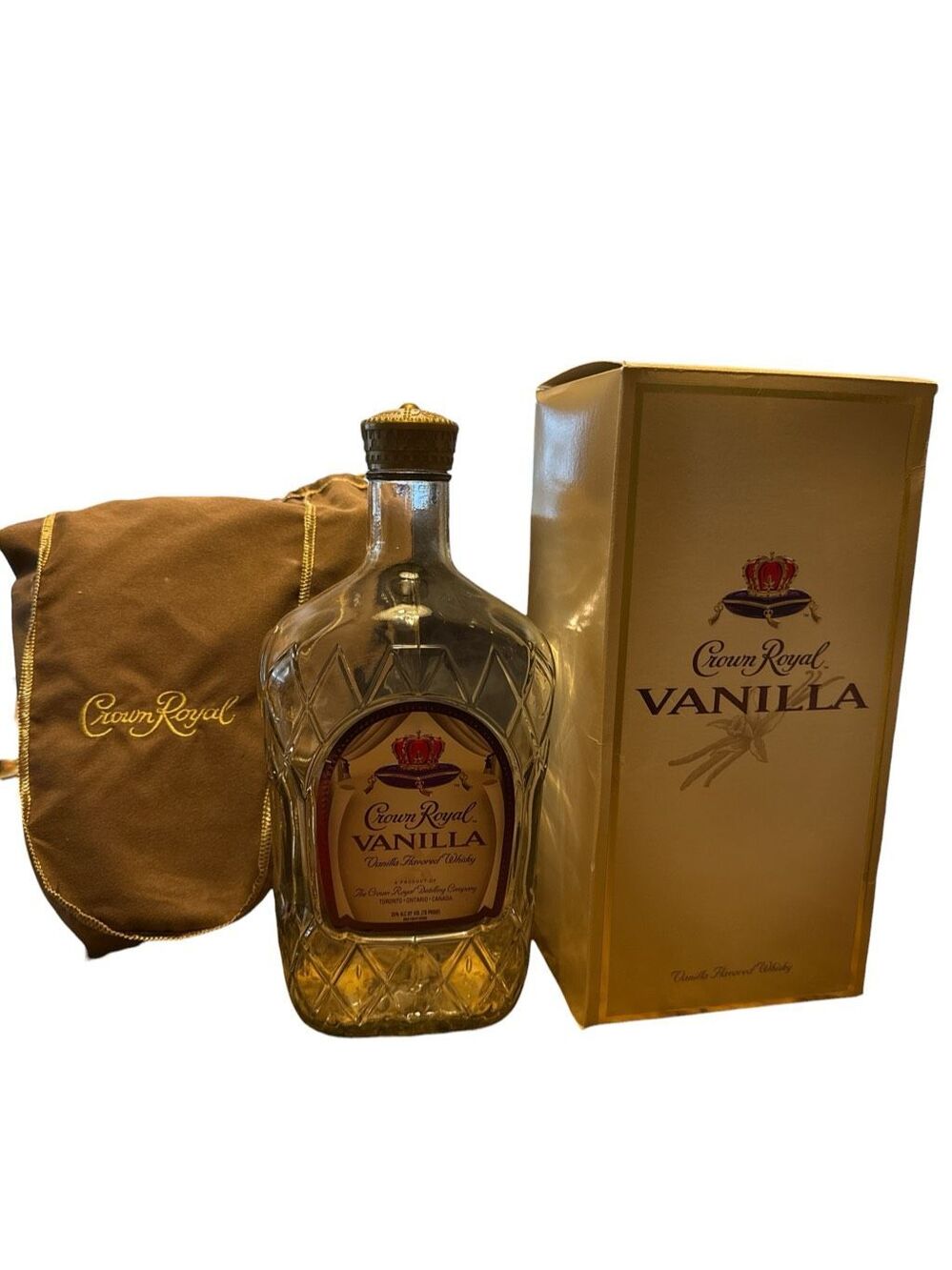 CROWN ROYAL VANILLA Empty Whiskey Bottle With Bag & Box 1.75 L